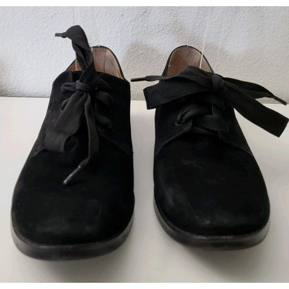 VIONIC Evelyn Oxford Shoes Womens 8.5 Black Suede Leather Ribbon Laces Derby